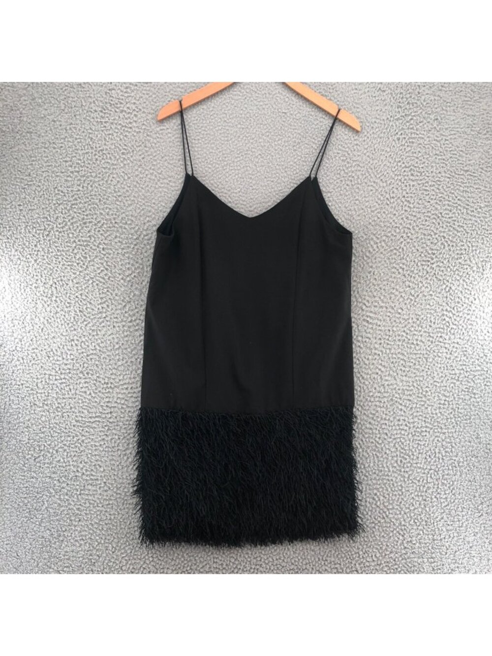 Loveriche Dress Womens Medium Black Mini Slip Shift Spaghetti Strap Fringe Panel